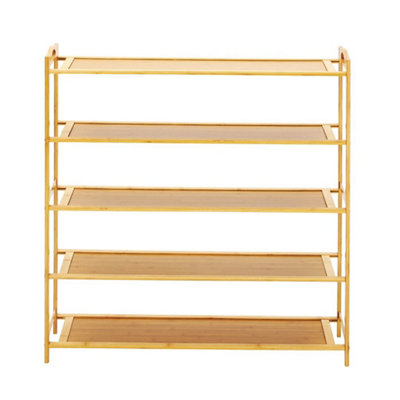 5 Tiers Bamboo Shoe Rack Footwear Organiser Wooden Storage Shelves Stand from B&Q