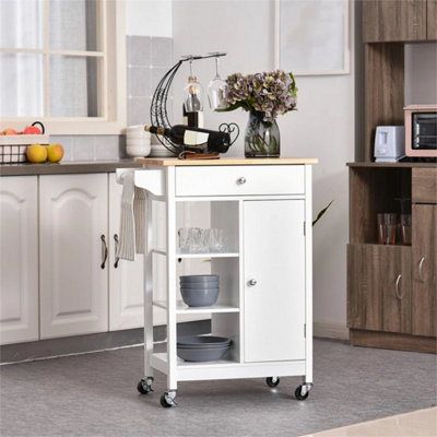 Kitchen Storage Trolley Cart Unit W/ Wood Top Shelves Cupboard Drawer Rail White from B&Q