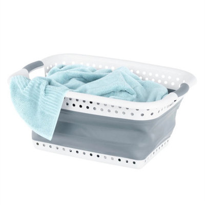 Collapsible Laundry Basket 58L Foldable Washing Basket Grey from B&Q