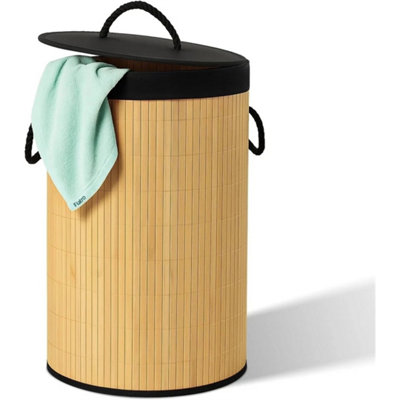 Round-Bamboo Laundry Basket With Lid And Liner Foldable from B&Q