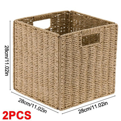  - 2Pcs Faux Wicker Baskets Wicker Organizer Bins With Handles S/m/l  L: 28 28 28Cm