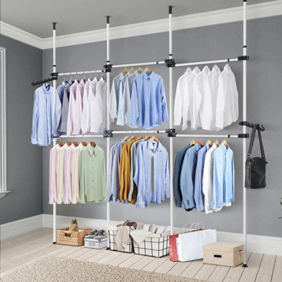 Triple Telescopic Wardrobe Organiser Hanging Rail Clothes Rack Adjustable Storage