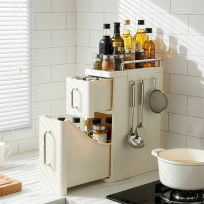 White Narrow Kitchen Storage Rack With Hooks Space Saving from B&Q