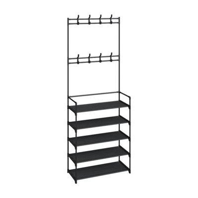  - Large Metal 5 Tiers Hat Coat Stand Clothes Shoe Rack Hanger Hooks Shelf Storage