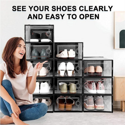  - 12Pcs Clear Plastic Stackable Shoe Storage Boxes With Lids