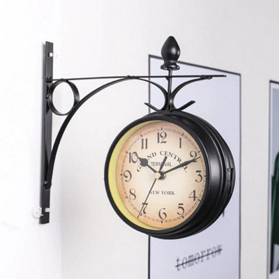 - Outdoor Garden Paddington Station Wall Clock Double Sided Outside Bracket Round