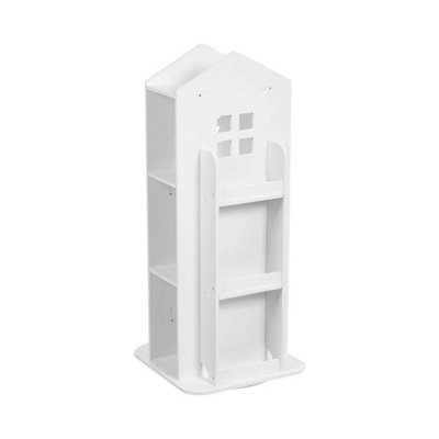  - White Bookshelf 4 Tier Rotating Bookcase Wood Bookshelf Toys Storage Shelf Display Rack Children