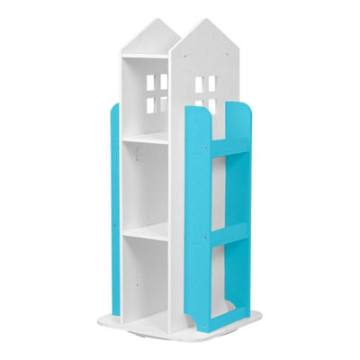  - Blue Bookshelf 4 Tier Rotating Bookcase Wood Bookshelf Toys Storage Shelf Display Rack Children