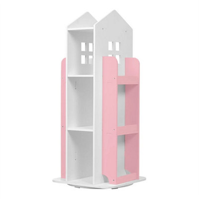  - Pink Bookshelf4 Tier Rotating Bookcase Wood Bookshelf Toys Storage Shelf Display Rack Children