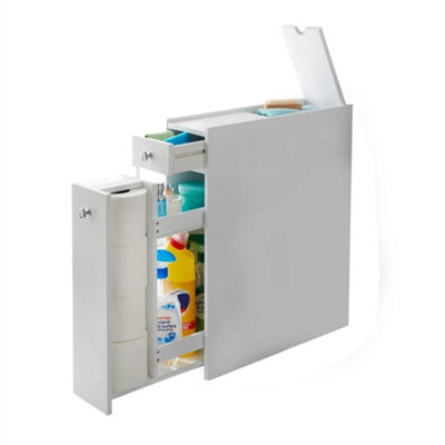 White Slim Wooden Bathroom Storage Cabinet With Drawers from B&Q