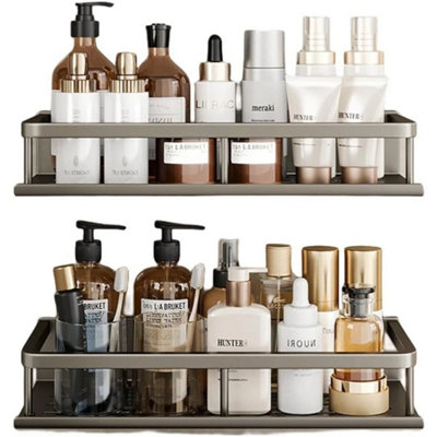  - 2 Tier Wall-Mount Shower Caddy Organiser Shower Shelf No Drilling Bathroom Storage Rack