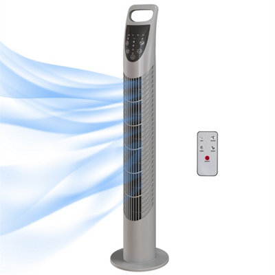Grey Tower Fan Oscillating 3 Speeds 3 Winds 40W Timer Quiet from B&Q