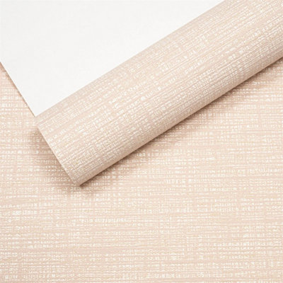 Plain Blush Pink Wallpaper Textured Thick Vinyl Linen Effect Cream from B&Q