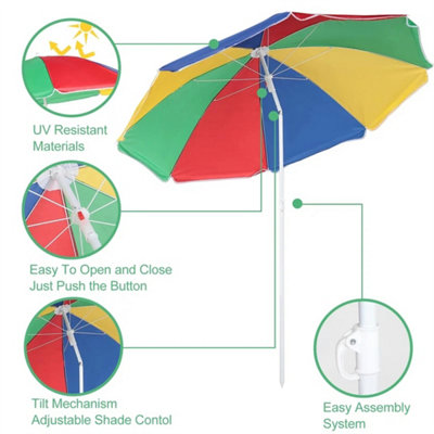  - 1.8M Beach Tilting Parasol Umbrella Patio Garden Outdoor Uv Protection Sun Shade