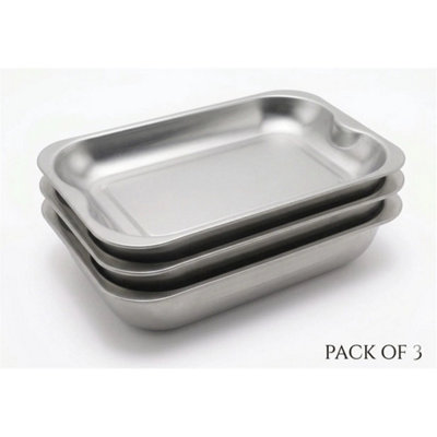 3 Pcs Roasting Stainless Steel Premium Bakeware Oven Roaster Tray Tin from B&Q