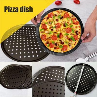 Pack Of 8 Pizza Trays-Non Stick Round Crust Carbon Steel Oven Tray from B&Q