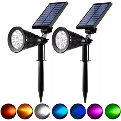  - 2Pcs 7Led 7 Colors Solar Outdoor Garden Wall Spot Lights