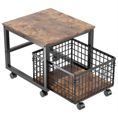  - Iron Wood Mini Refrigerator Storage Rack Living Room Snack Trolley