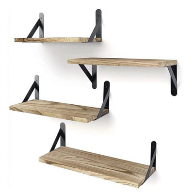 4Pcs Wood Floating Shelves Wall Mounted Rustic from B&Q