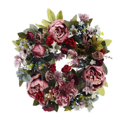 Artificial Peony Flower Wreath Front Door Hanging Wedding Home Spring Garland from B&Q