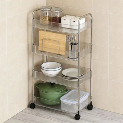4 Tier Storage Trolley On Wheels Acrylic Shelf Cart Bathroom Rolling Rack from B&Q