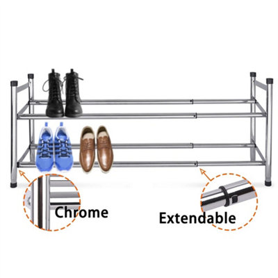 2 Tier Extendable Stackable Chrome Frame Shoe Rack Stand Storage Organiser from B&Q