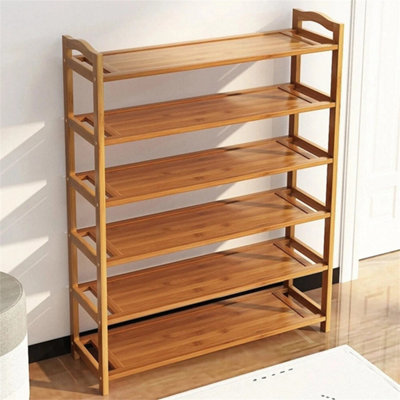 6 Tiers Bamboo Shoe Rack Footwear Organiser Wooden Storage Shelves Stand from B&Q