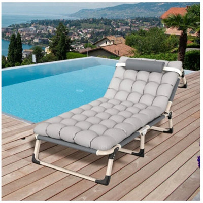 Sun Lounger Folding Recliner Chair Garden Outdoor With Cushion from B&Q