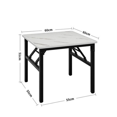  - White Marble-60Cm Foldable Square Marble Dining Table Metal Frame