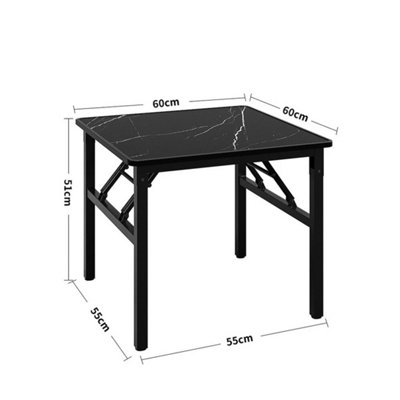  - Black Marble-60Cm Foldable Square Marble Dining Table Metal Frame