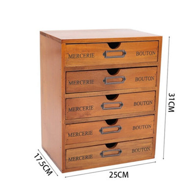  - 5 Drawers Rustic Wooden Desktop Jewellery Storage Cabinet Organizer