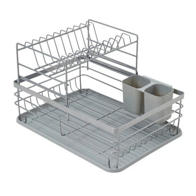  - 2 Tier Dish Drainer Rack Sink Side Dish Drying Rack Cutlery Plate Draining Board Holder