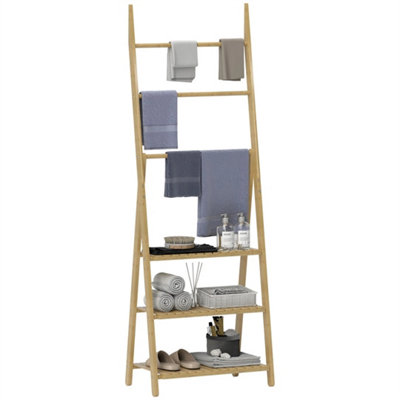 3-Tier Folding Bamboo Bathroom Storage Shelving Unit With Towel Bars from B&Q