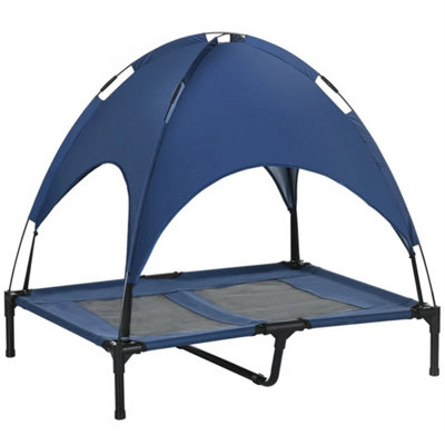 92Cm Elevated Dog Bed Cooling Raised Pet Cot Uv Protection Canopy Blue from B&Q
