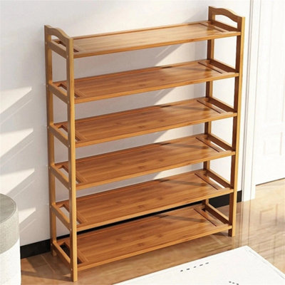 6 Tiers Bamboo Shoe Rack Footwear Organiser Wooden Storage from B&Q