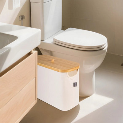 Beige-23L Toilet Roll Storage Basket Bamboo Lid Holds 12 Rolls Bathroom Cabine from B&Q