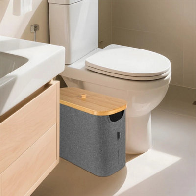 Grey-23L Toilet Roll Storage Basket Bamboo Lid Holds 12 Rolls Bathroom Cabine from B&Q