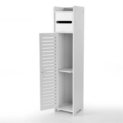 Wooden White Free Standing Toilet Paper Roll Holder Bathroom Storage Cabinet from B&Q