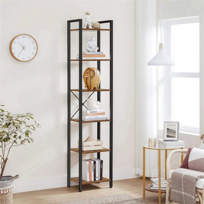 Tall Narrow Industrial Bookcase Vintage Display Unit Slim Rustic Storage Shelves from B&Q