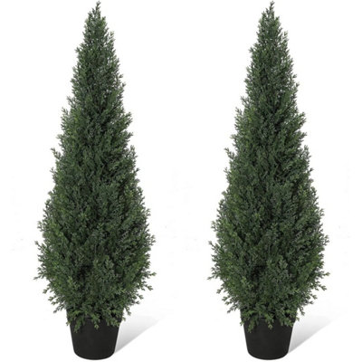 2Pcs 5Ft Faux Cedar Cypress Topiary Potted Artificial Trees from B&Q