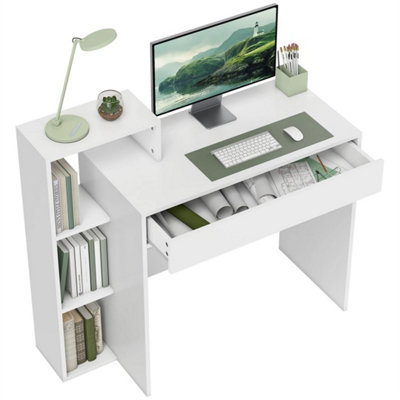 1001 Computer Desk With 3 Open Shelves And DrawerWhite from B&Q