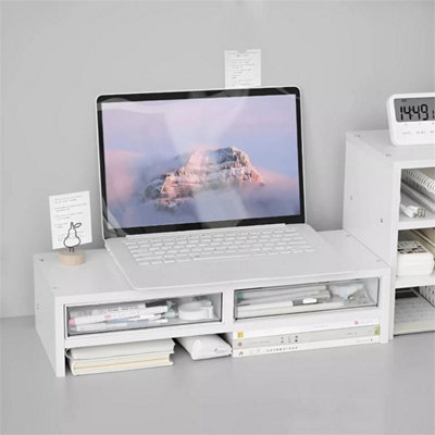 White Computer Desktop Monitor Stand Laptop Tv Display Screen Riser Shelf from B&Q