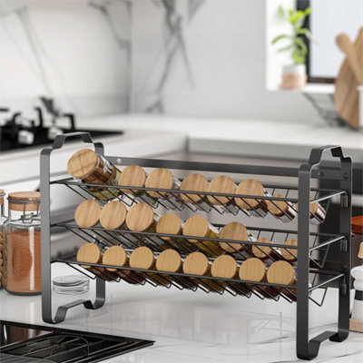 2 Tier Spice Herb Jar Rack Free Standing Kitchen Storage Shelf Holder