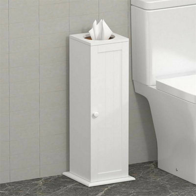  - Toilet Paper Roll Holder Stand Wood Bathroom Storage Cabinet White