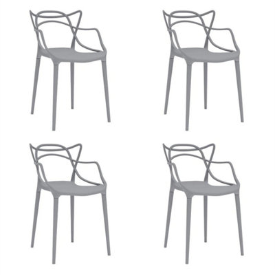  - Grey Stackable Lattice Dining Chair Set Of 4 Plastic Armchair