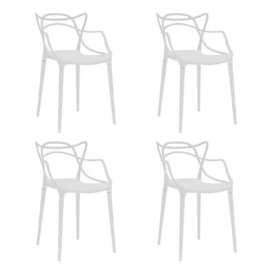  - White Stackable Lattice Dining Chair Set Of 4 Plastic Armchair
