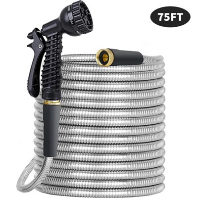 75Ft Stainless Steel Garden Hose Pipe Kink-Free Spray Gun from B&Q