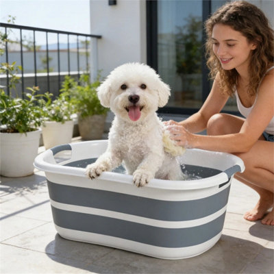 27L Dog Bath Tub Foldable Pet Bathtub With Drain Hole Grey from B&Q