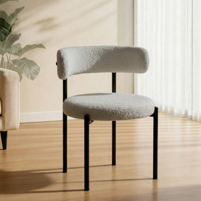 Grey 2Pcs Dining Chairs,mid-Century Round Upholstered Boucle Kitchen Dining Loytdldpx from B&Q