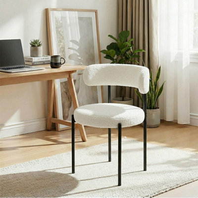 White 2Pcs Dining Chairs,mid-Century Round Upholstered Boucle Kitchen Dining Loytdldpx from B&Q
